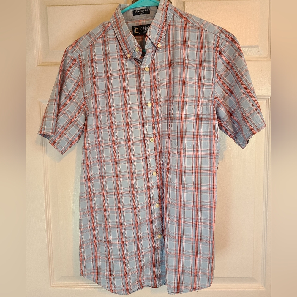 (2068) Chaps Men's Short Sleeve Button Down Shirt,  Size: Small Color: Blue/Red